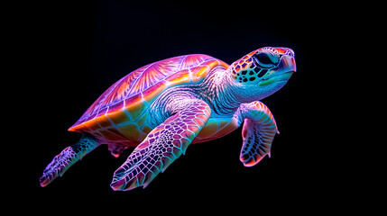 Fototapeta premium Vibrant Pixel Art Sea Turtle on Black Background