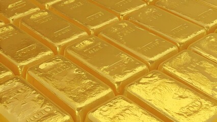 Stack of Shiny Gold Bars with Reflective Surfaces for Wealth and Investment Concepts