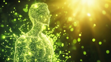 Artistic visualization of toxins being flushed out through lymphatic massage, glowing and vibrant effects