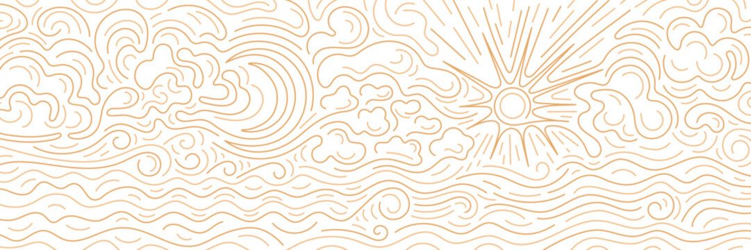 Moon, sea and sky Marine minimal pattern Line wave