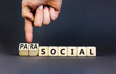 Social or parasocial symbol. Concept words Social or Parasocial on beautiful wooden blocks....