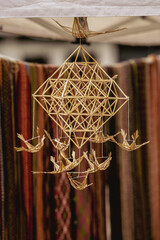 Sodas, beautiful Lithuanian traditional craft, straw decoration, market in Vilnius, Lithuania