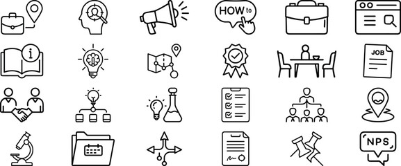Vector illustrations of people, teamwork, leadership, education, and economic concepts are all present in this thin line set of business and finance icons.