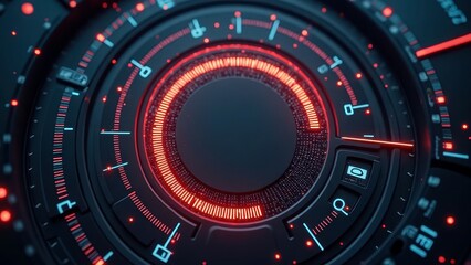 Futuristic red and black interface with glowing circular elements