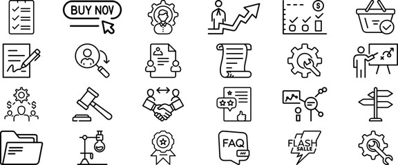 Thin Line Vector Symbols for Marketing, Office, Education, and Working together Concepts in a Business and Finance Icon Set