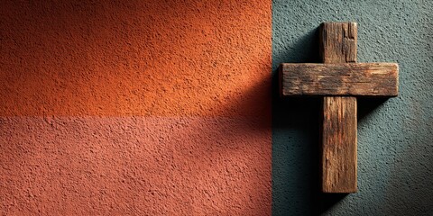 Wooden Cross: A close-up of a simple wooden cross affixed to a textured wall, its aged appearance speaks of history and faith.