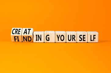 Finding or creating yourself symbol. Concept words Finding yourself or Creating yourself on...
