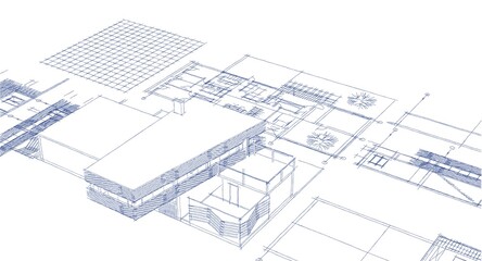  residential house plan sketch 3d illustration