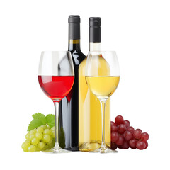 Fototapeta premium Red and white wine with grapes and glasses isolated on white