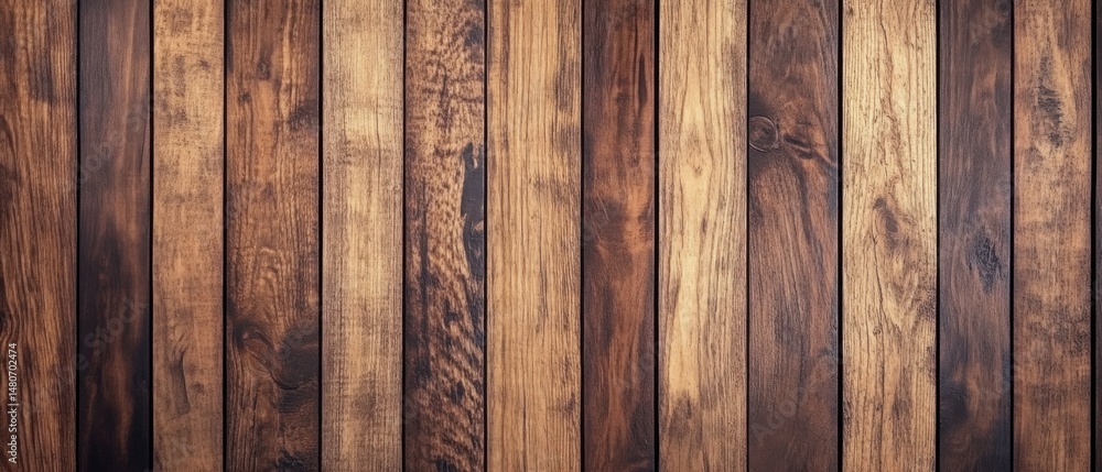 Poster rustic wood plank wall displaying natural grain and texture in varied tones close up for background 