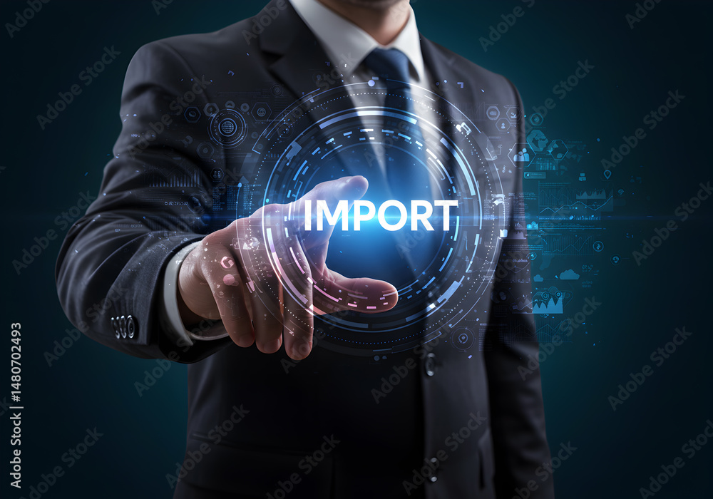 Aufkleber businessman touching import button on virtual screen global trade and import export concept idea tra