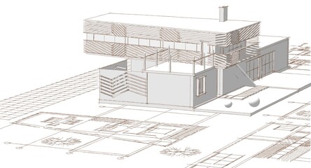Fototapeta premium residential house plan sketch 3d illustration