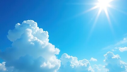 Azure blue sky, vibrant sunlight, fluffy white clouds , cirrus, sunlight, summer