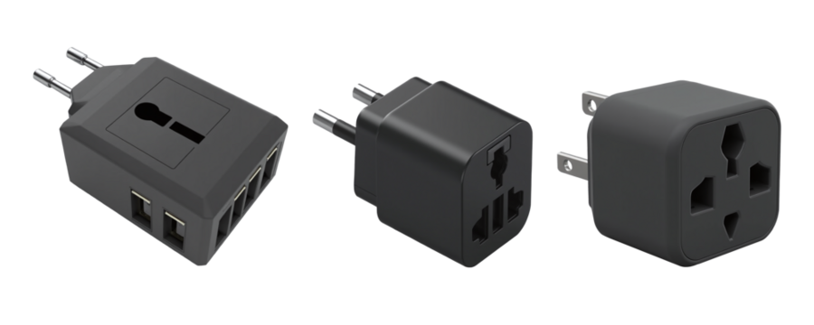 Black adapter set for converting power plugs and USB.