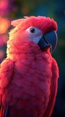 Fototapeta premium Vibrant Red Macaw Parrot Portrait Exotic Bird Closeup Detailed Feathers Tropical Wildlife