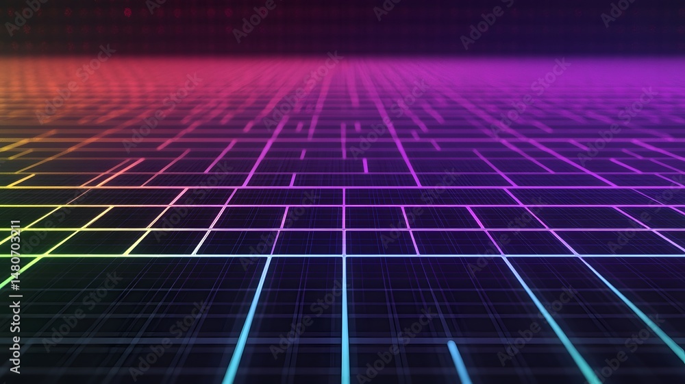 Poster colorful, digital grid pattern of lines and squares.