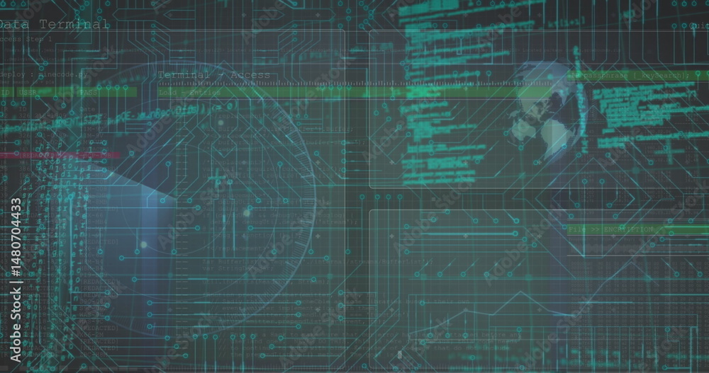 Poster image of data processing over network of connections on dark background