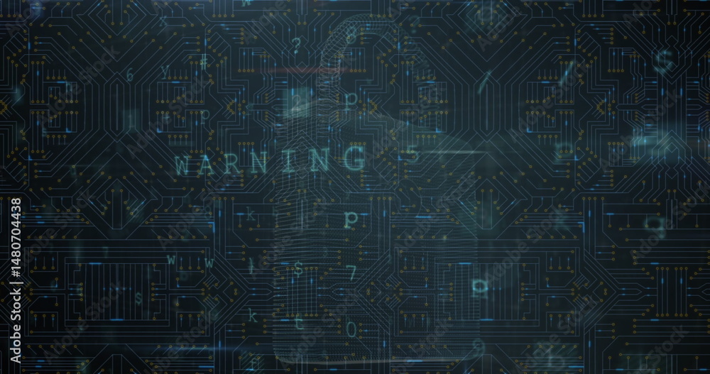 Poster image of cyber security data processing over microprocessor connections against blue background