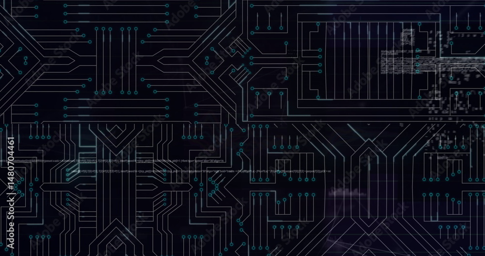 Poster image of microprocessor connections over data processing against black background