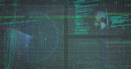Obraz premium Image of data processing over network of connections on dark background