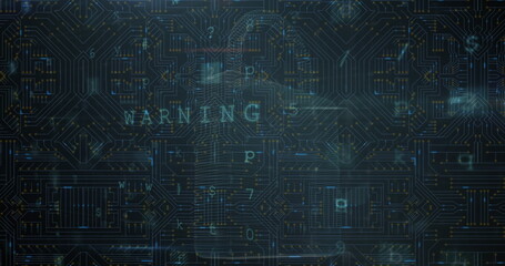 Image of cyber security data processing over microprocessor connections against blue background