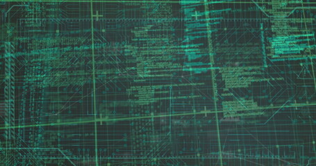 Image of data processing over grid on black background