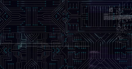 Image of microprocessor connections over data processing against black background