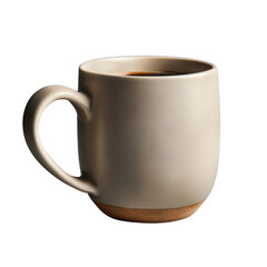 A minimalist ceramic mug filled with hot coffee, showcasing a simple design. isolated on a white background.