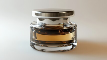 Elegant glass perfume bottle against a plain backdrop.