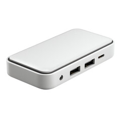 Sleek white connectivity hub with multiple USB ports for versatile device management. isolated on a white background.