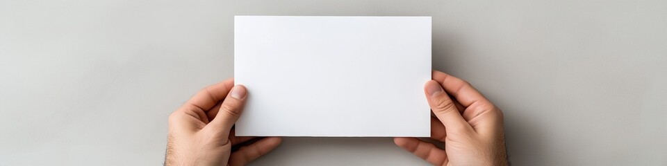 A person is holding a white card in their hand. The card is blank, and the person is holding it up to show it. Concept of emptiness or potential
