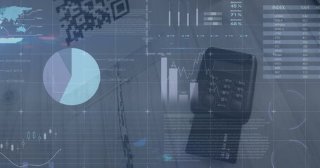 Image of financial data processing and statistics over payment terminal