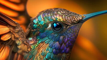 Ultra Close-Up of a Hummingbird's Iridescent Feather Display in Stunning Detail