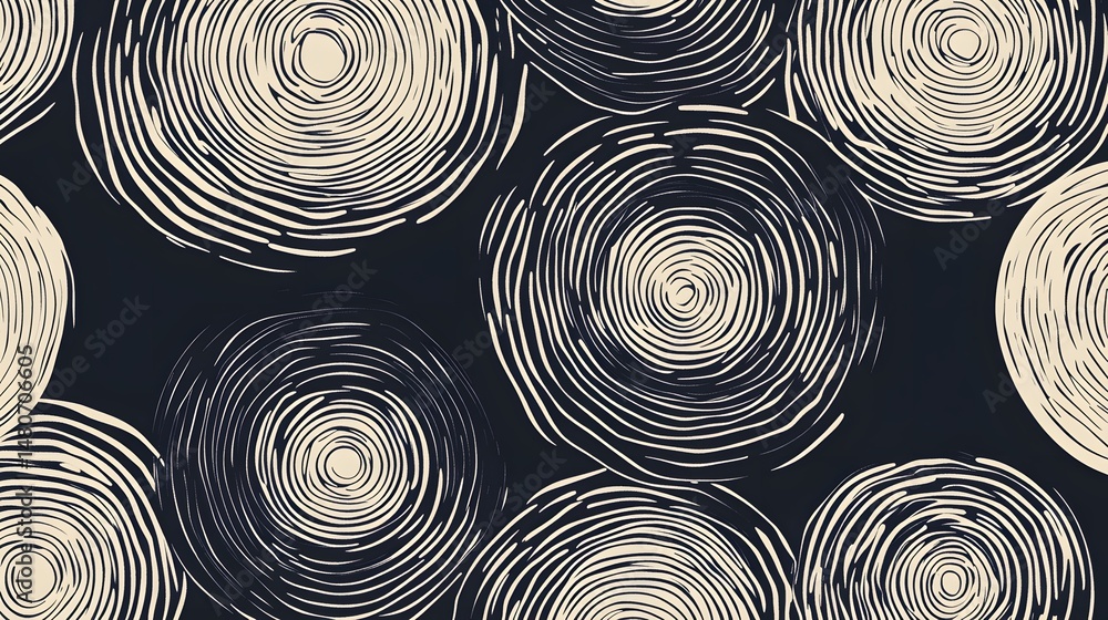 Poster abstract design featuring concentric circles on a dark background.