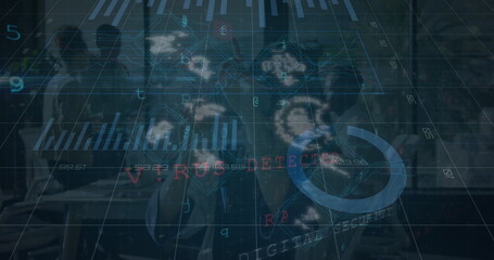 Image of financial data processing over group of diverse business people