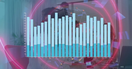 Image of financial data processing on black background
