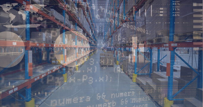 Image of data processing over empty warehouse