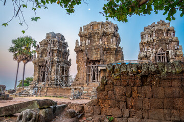 Phnom Kraom,Angkorian temple at sunset,near to Tonle Sap lake and Siem Reap,Cambodia.
