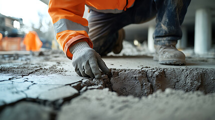 Construction Worker Repairing Concrete Floor
