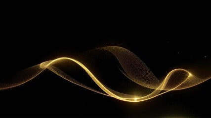 Glowing gold light particle trails on a black background - Powered by Adobe