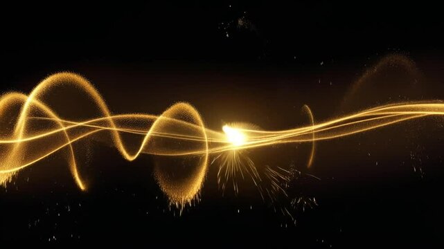 Glowing gold light particle trails on a black background