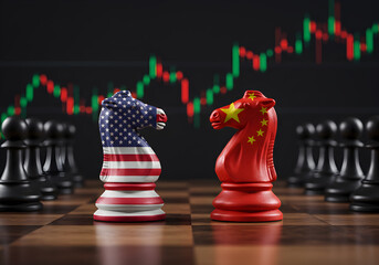 Usa china trade war concept chess game strategy american chinese economy global market competition metaphor
