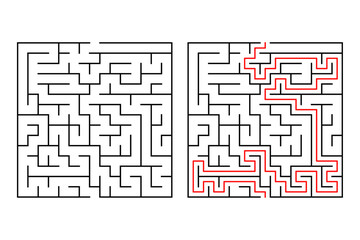 Square maze or labyrinth game with Included Solution