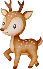 Watercolor style spotted deer fawn on a transparent background.