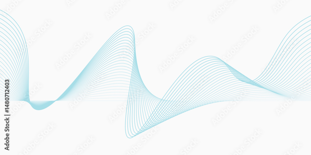Poster abstract soft blue glowing wave curved lines background. digital frequency track equalizer. vector e