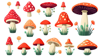 Collection of Adorable Cartoon Mushroom Characters for Children's Illustrations and Designs