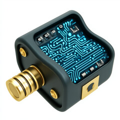 Embedded system hardware integration smart device. Microcontroller automation. 3D clip art. Smart door lock mechanism with embedded circuit technology image.