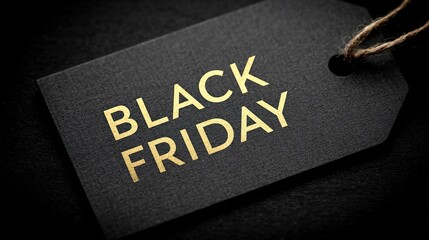 Black tag with golden letters. Seasonal sale event with huge discounts.