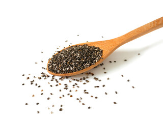 Chia seeds in wooden spoon