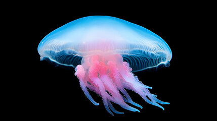 Fototapeta premium Pink and Blue Jellyfish Underwater Close Up